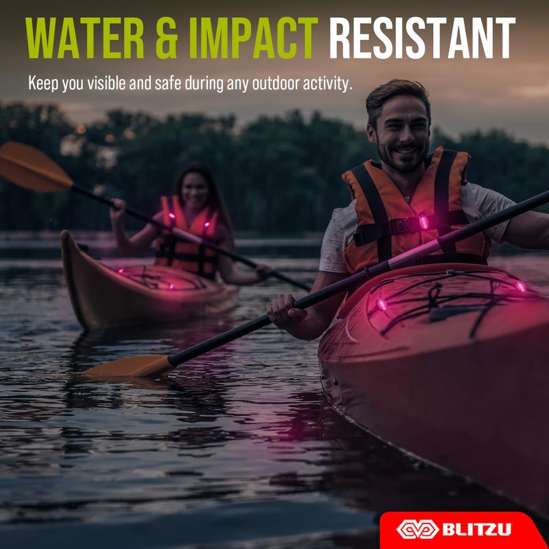 BLITZU 4 عبوات من ضوء الأمان LED، أضواء عاكسة قابلة للتثبيت للمشي في الليل، الجري، الركض، ملحقات ضوء فلاش عالي الوضوح للعدائين، الأطفال، التنزه، الكاياك، ركوب الدراجات، التخييم، القوارب باللون الوردي - Image 4